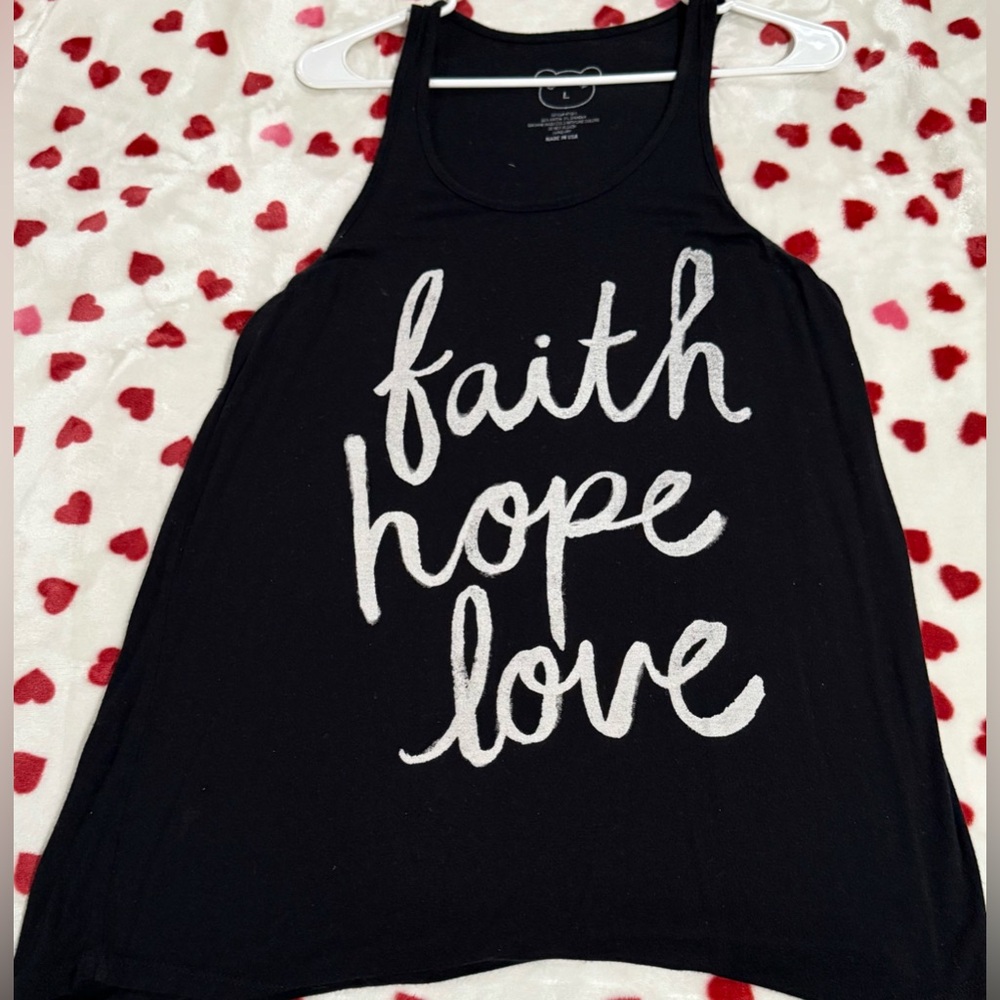 Color Bear Black Tank Top size large with “Faith Hope Love” Great condition!